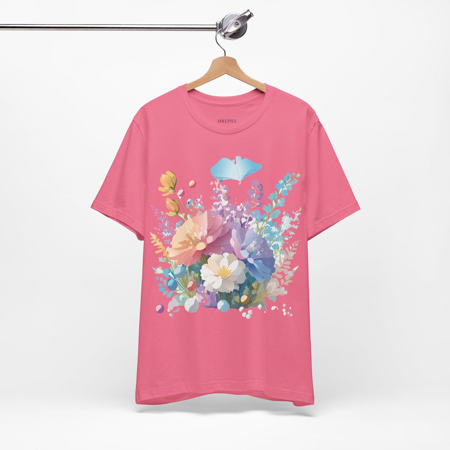 Natural Cotton Tee Shirt with Flowers