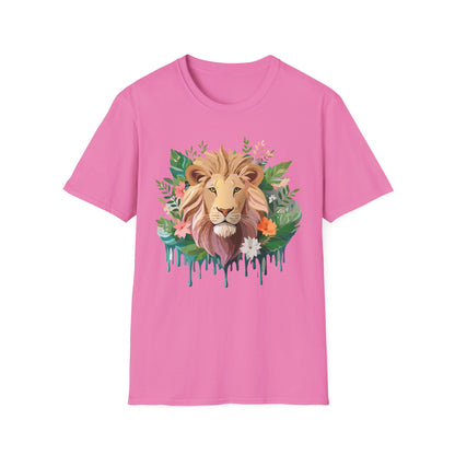 Lion Shirt Unisex Floral Lion Tee Animal Print Short Sleeve Tee