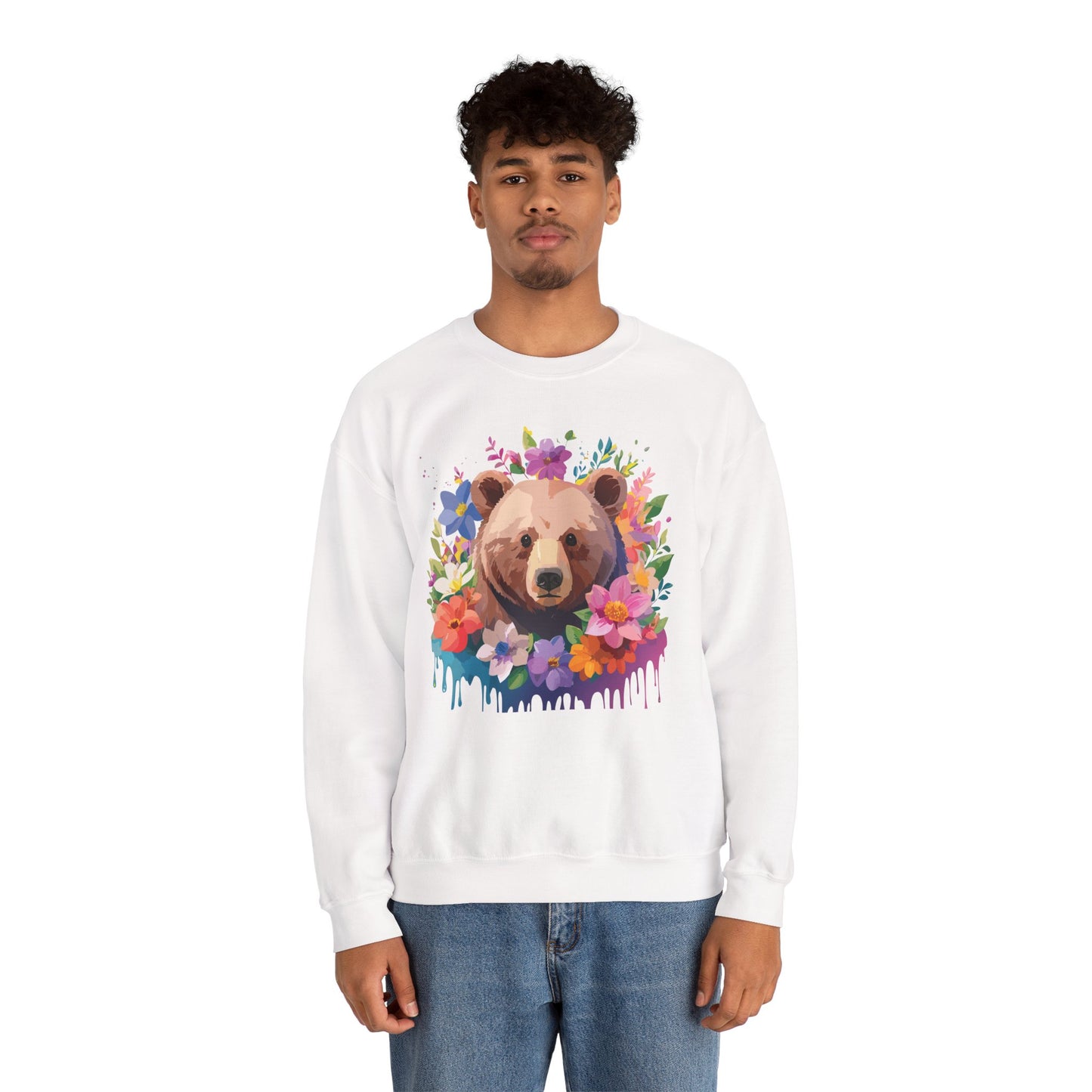 Unisex Floral Bear Sweatshirt, Animals Sweatshirt, Floral Sweatshirt, Art Design Sweatshirt