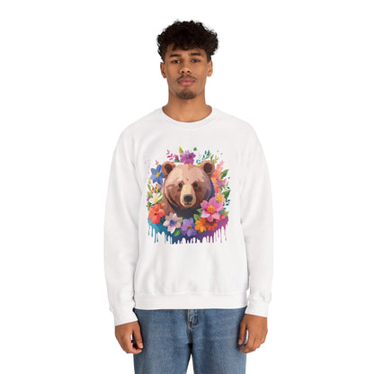 Unisex Floral Bear Sweatshirt Art Design Animals Print Sweatshirt Collection