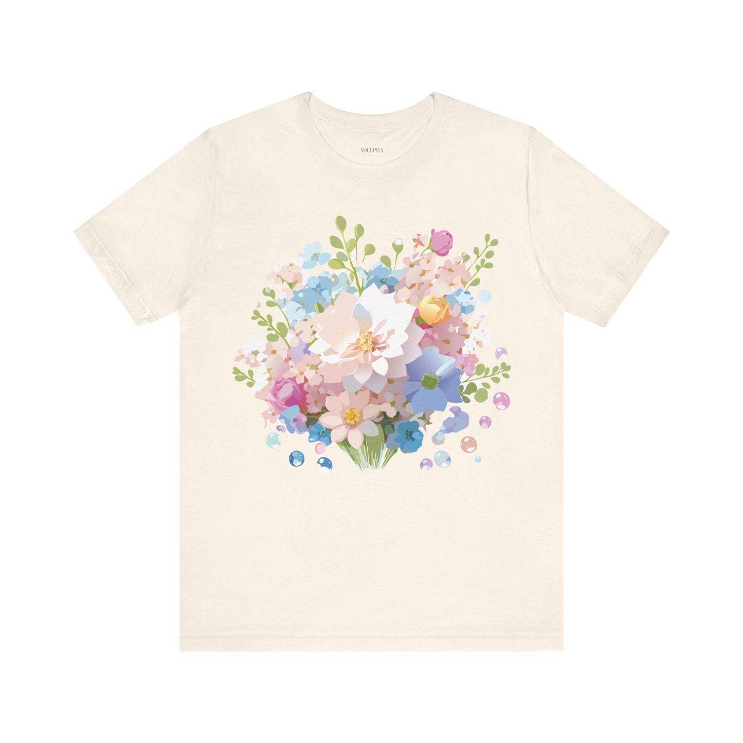 Natural Cotton Tee Shirt with Flowers