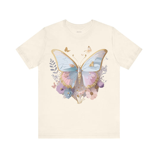 Natural Cotton Tee Shirt with Butterfly