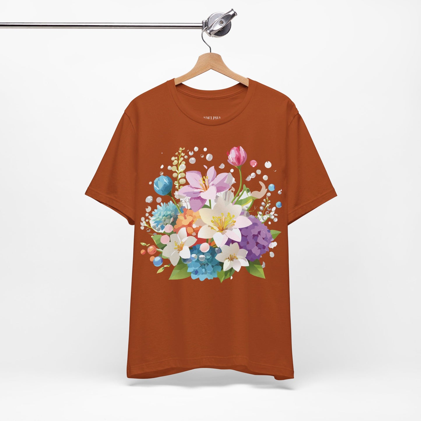 Natural Cotton Tee Shirt with Flowers