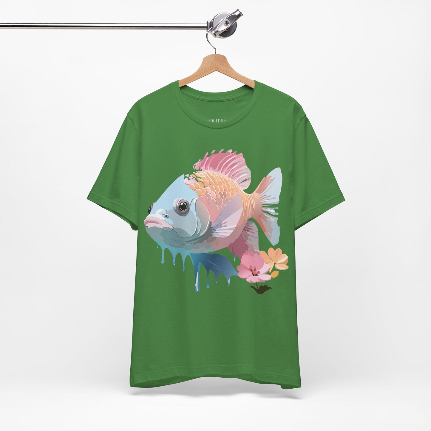 Natural Cotton Tee Shirt with Fish