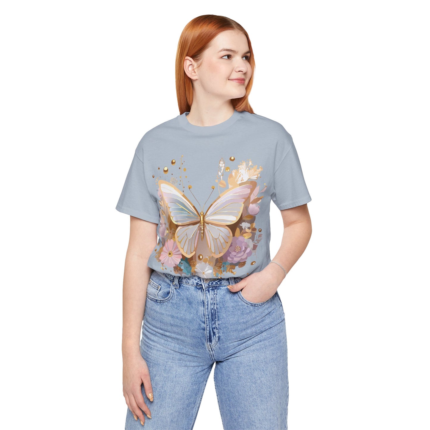 Natural Cotton Tee Shirt with Butterfly