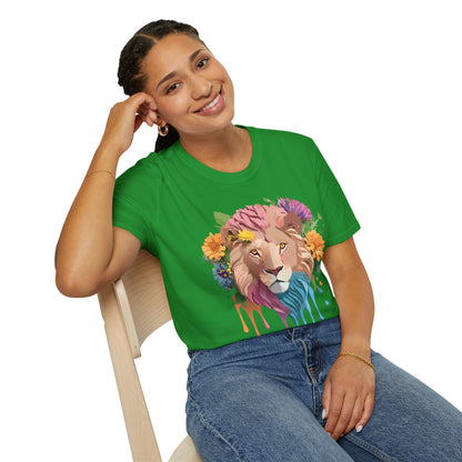 Floral Lion Shirt Unisex Tee Animal Print Gildan Softstyle 64000