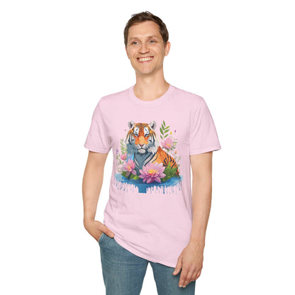 Tiger Print Unisex T Shirt Gildan Softstyle 64000 Animal Tee