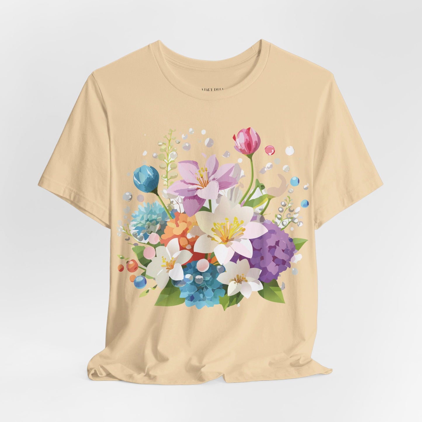 Natural Cotton Tee Shirt with Flowers