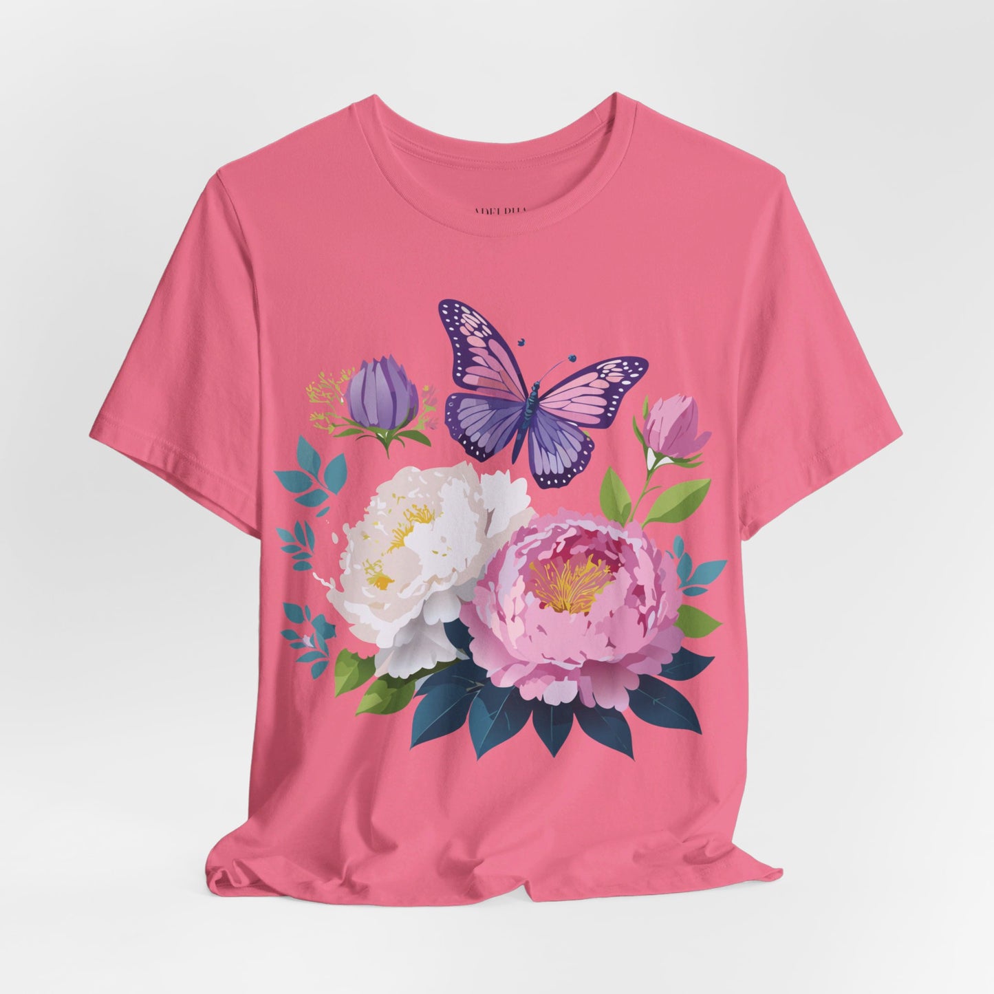 Natural Cotton Tee Shirt with Flowers