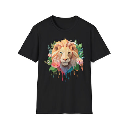 Gildan Unisex Lion Shirt Floral Lion Tee Animal Print Softstyle Tee
