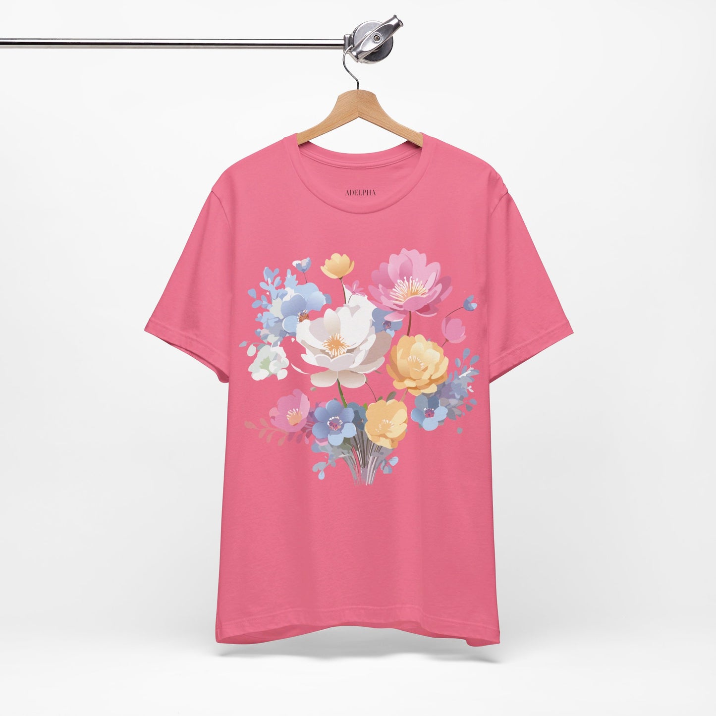 Natural Cotton Tee Shirt with Flowers