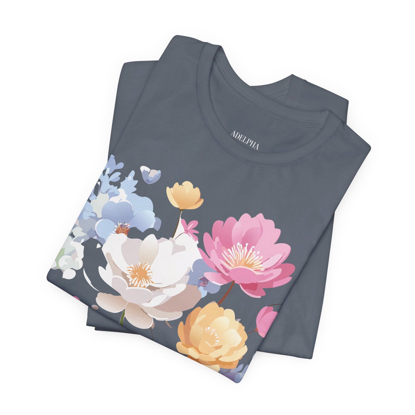 Natural Cotton Tee Shirt with Flowers