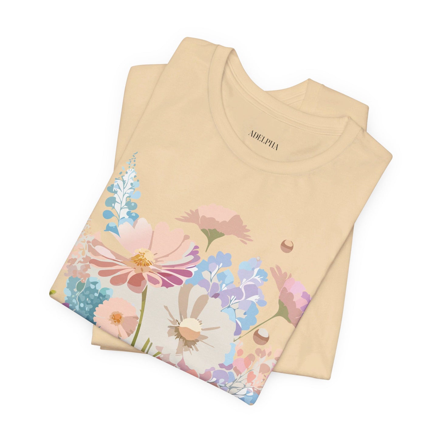 Natural Cotton Tee Shirt with Flowers