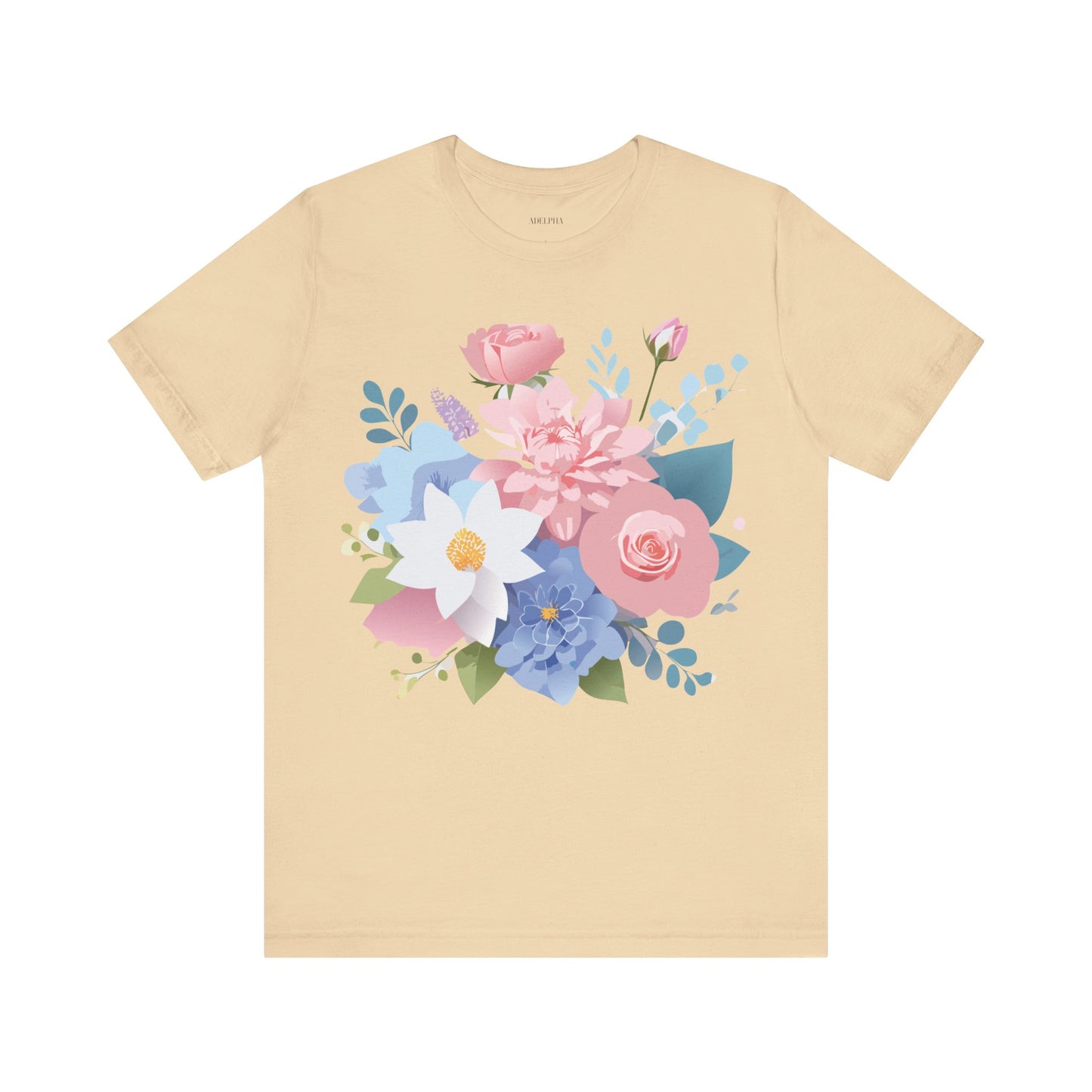 Natural Cotton Tee Shirt with Flowers