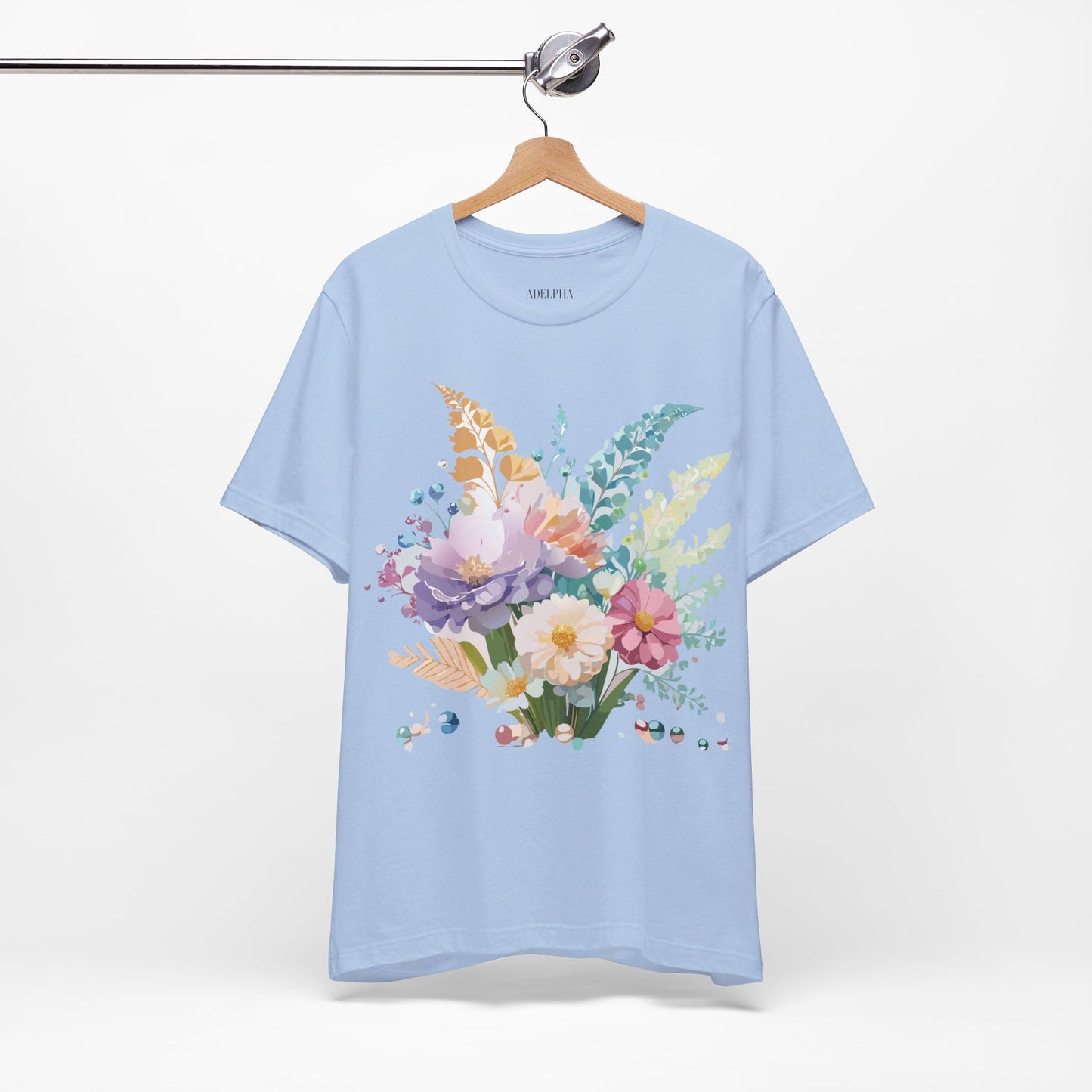 Natural Cotton Tee Shirt with Flowers