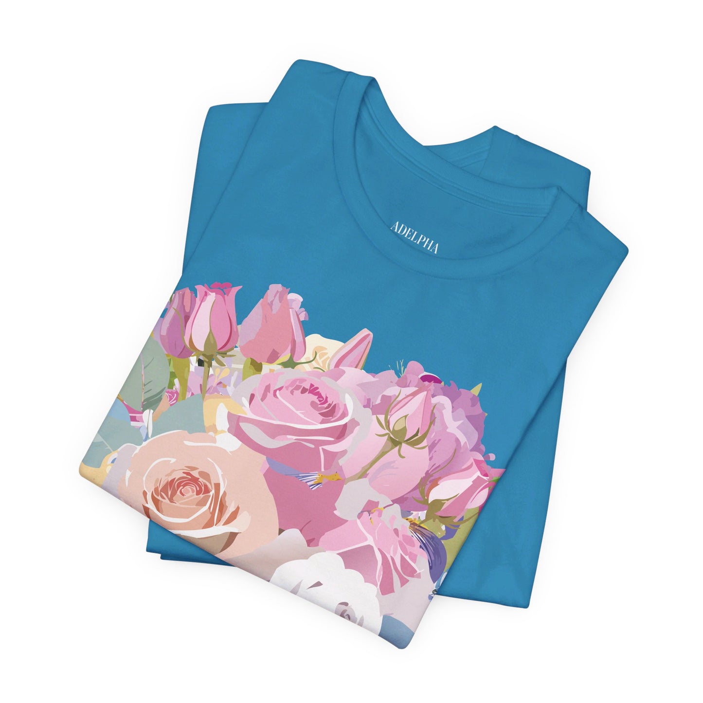 Natural Cotton Tee Shirt with Flowers