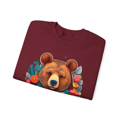 Unisex Floral Bear Sweatshirt Art Design Gildan 18000 Heavy Blend Crewneck