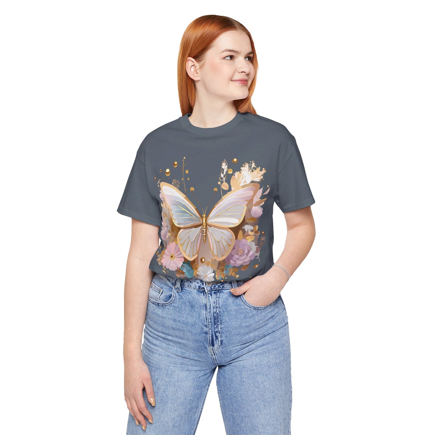 Natural Cotton Tee Shirt with Butterfly