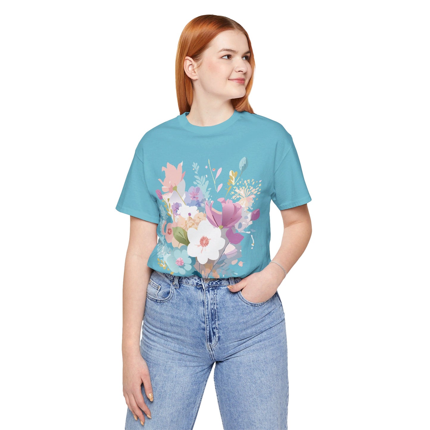 Natural Cotton Tee Shirt with Flowers