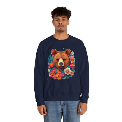 Unisex Floral Bear Sweatshirt Art Design Gildan 18000 Heavy Blend Crewneck