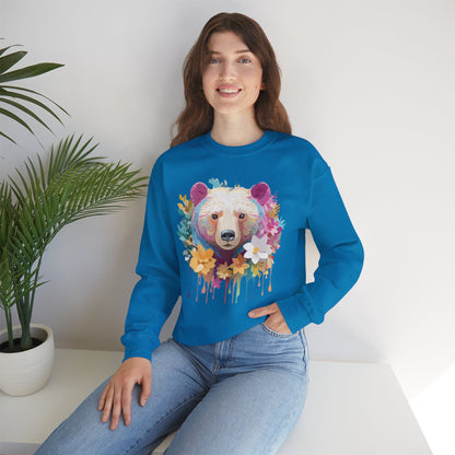 Unisex Floral Bear Sweatshirt With Art Design Gildan 18000 Crewneck