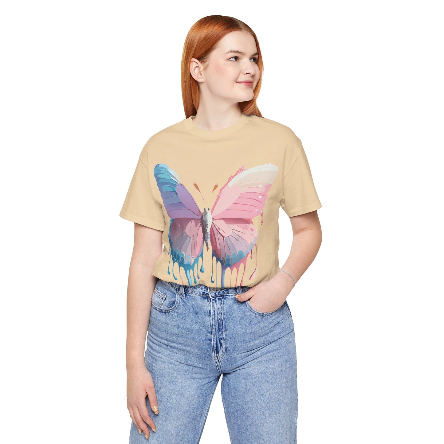 Natural Cotton Tee Shirt with Butterfly