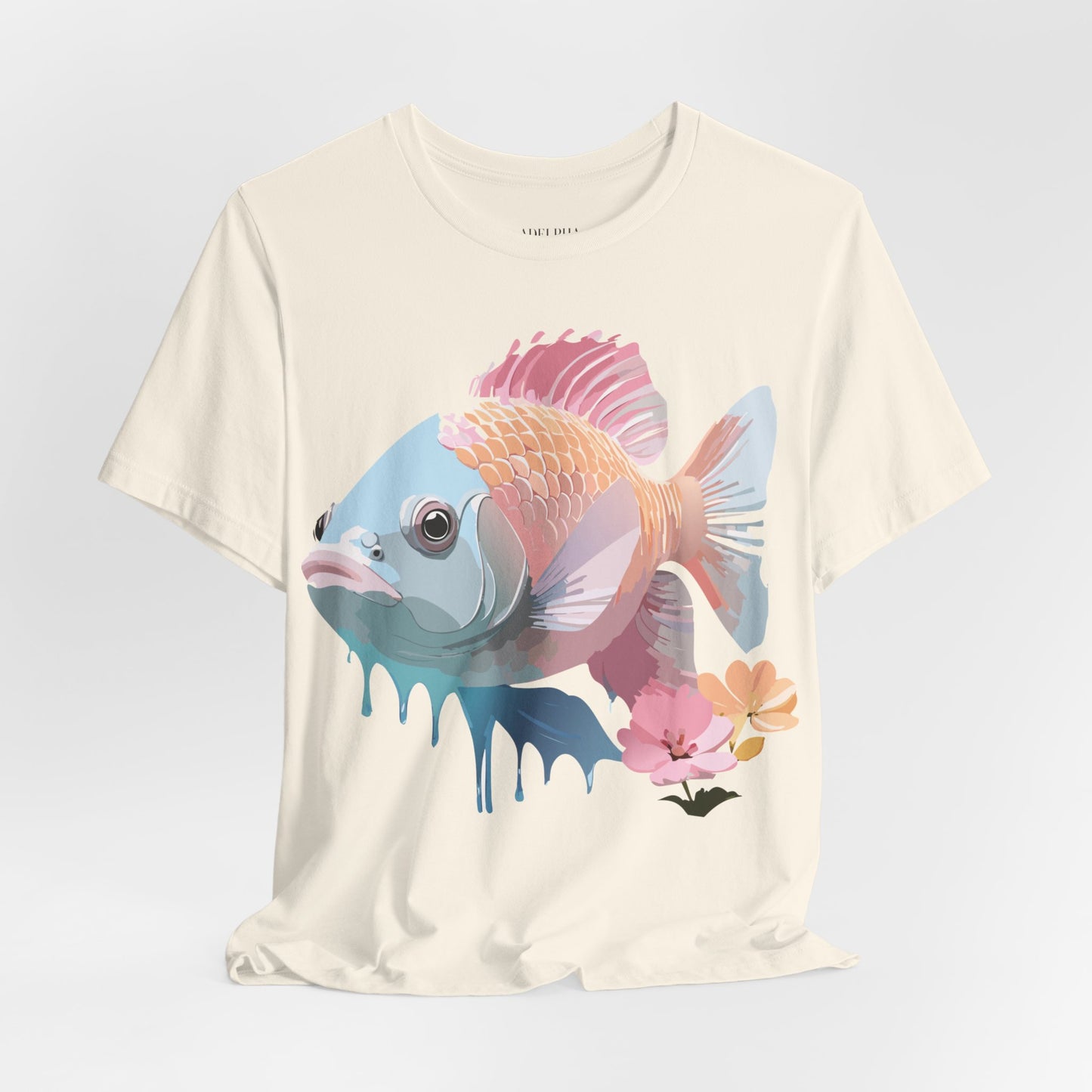 Natural Cotton Tee Shirt with Fish