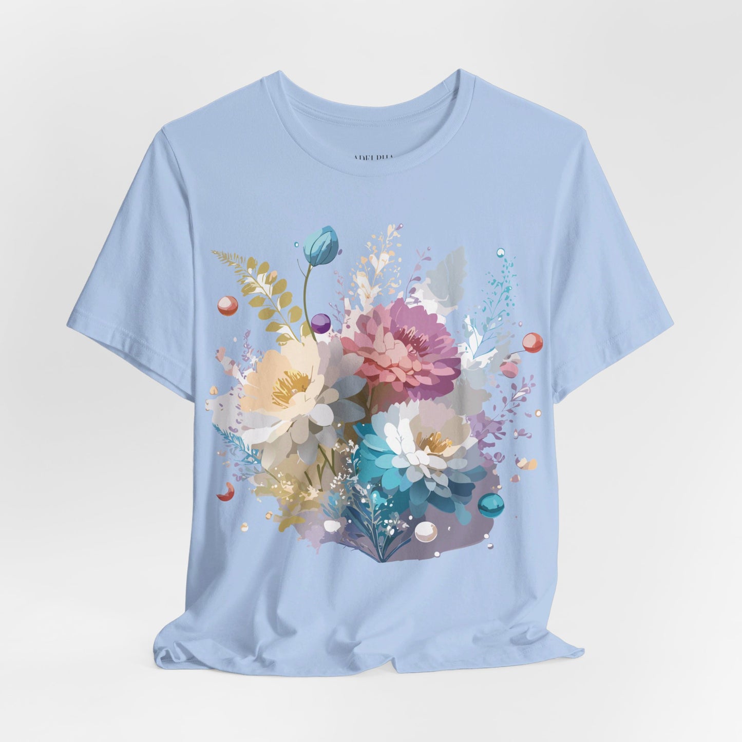 Natural Cotton Tee Shirt with Flowers