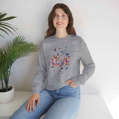 Unisex Floral Love Butterfly Sweatshirt 50 50 Cotton Poly Valentines Day