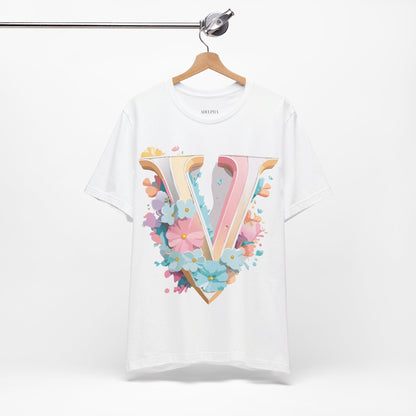 Natural Cotton Tee Shirt - Letters Collection - V Printify