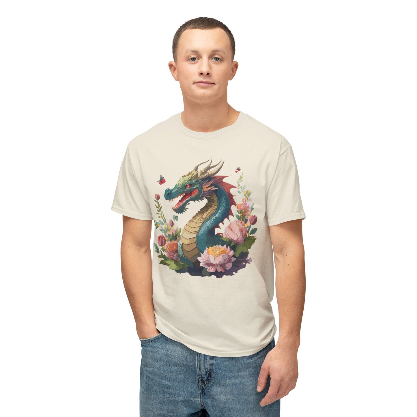 Dragon T-Shirt, Vintage Dragon Tee, Floral Tees, Dragon Art Design Shirt, Tee Shirt with Dragon 8