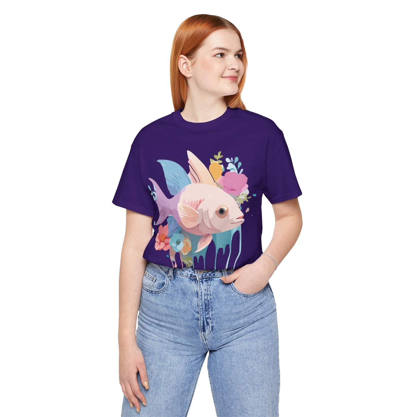 Natural Cotton Tee Shirt with Fish