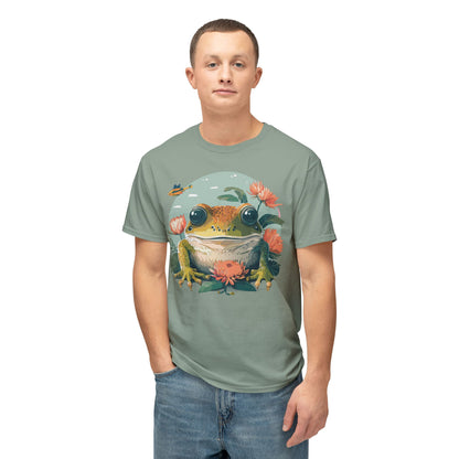 Vintage Frog Art T Shirt With Floral Full Color Print Unisex Tee