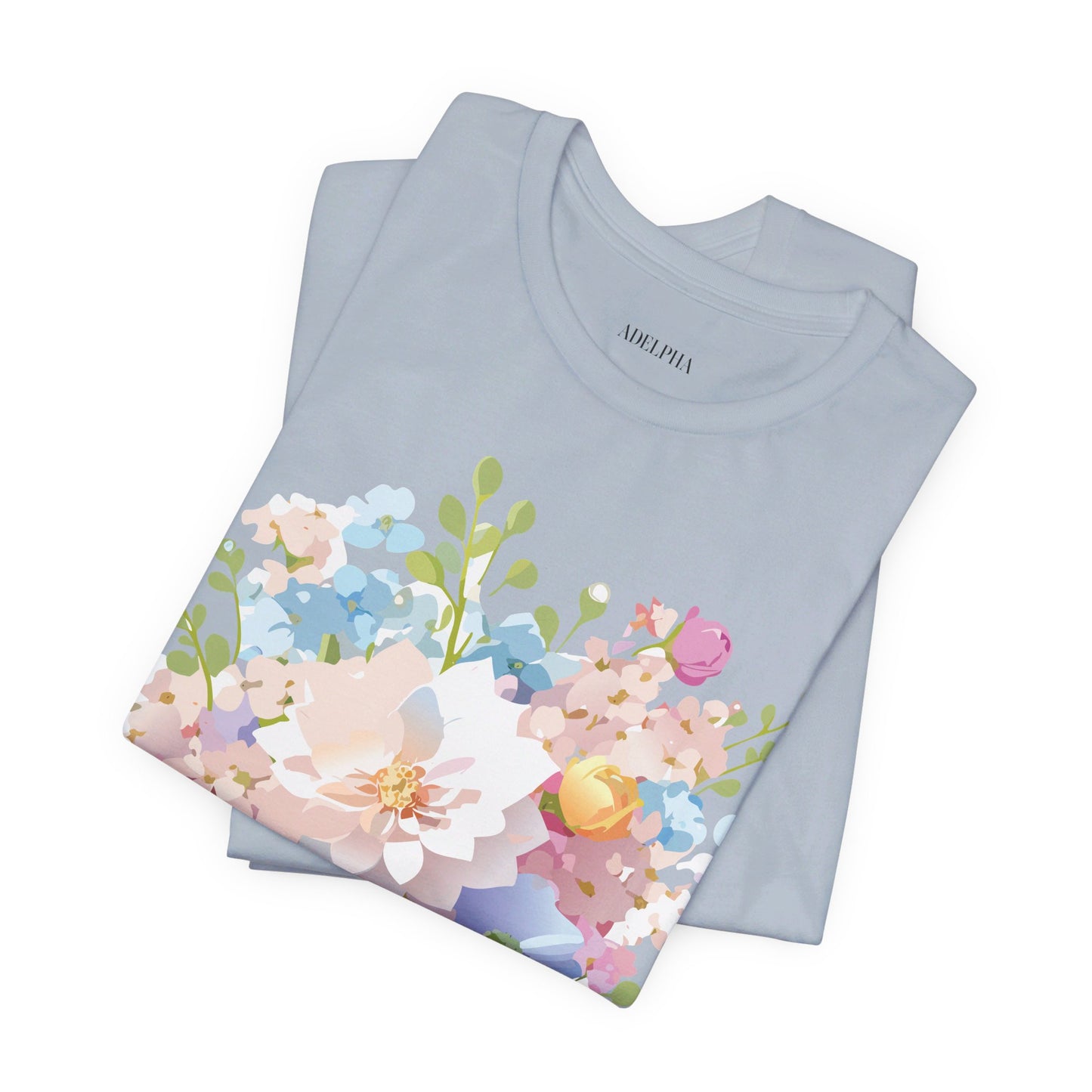 Natural Cotton Tee Shirt with Flowers