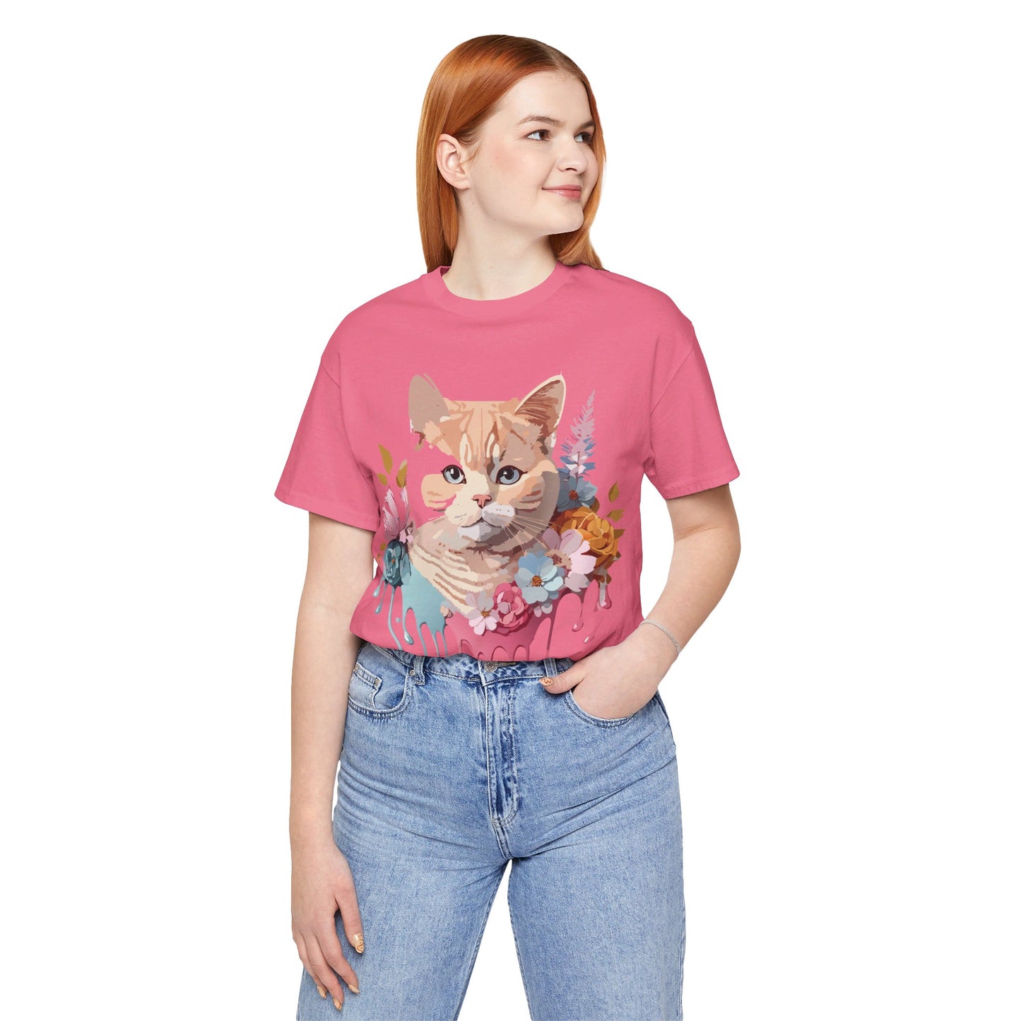 Natural Cotton Tee Shirt with Cat