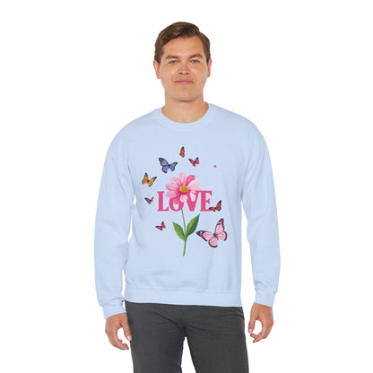 Unisex Floral Love Sweatshirt Valentines Day Cotton Poly Blend Butterfly