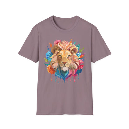 Lion Shirt Unisex Floral Lion Tee Gildan Softstyle 64000 Lightweight Cotton Tee