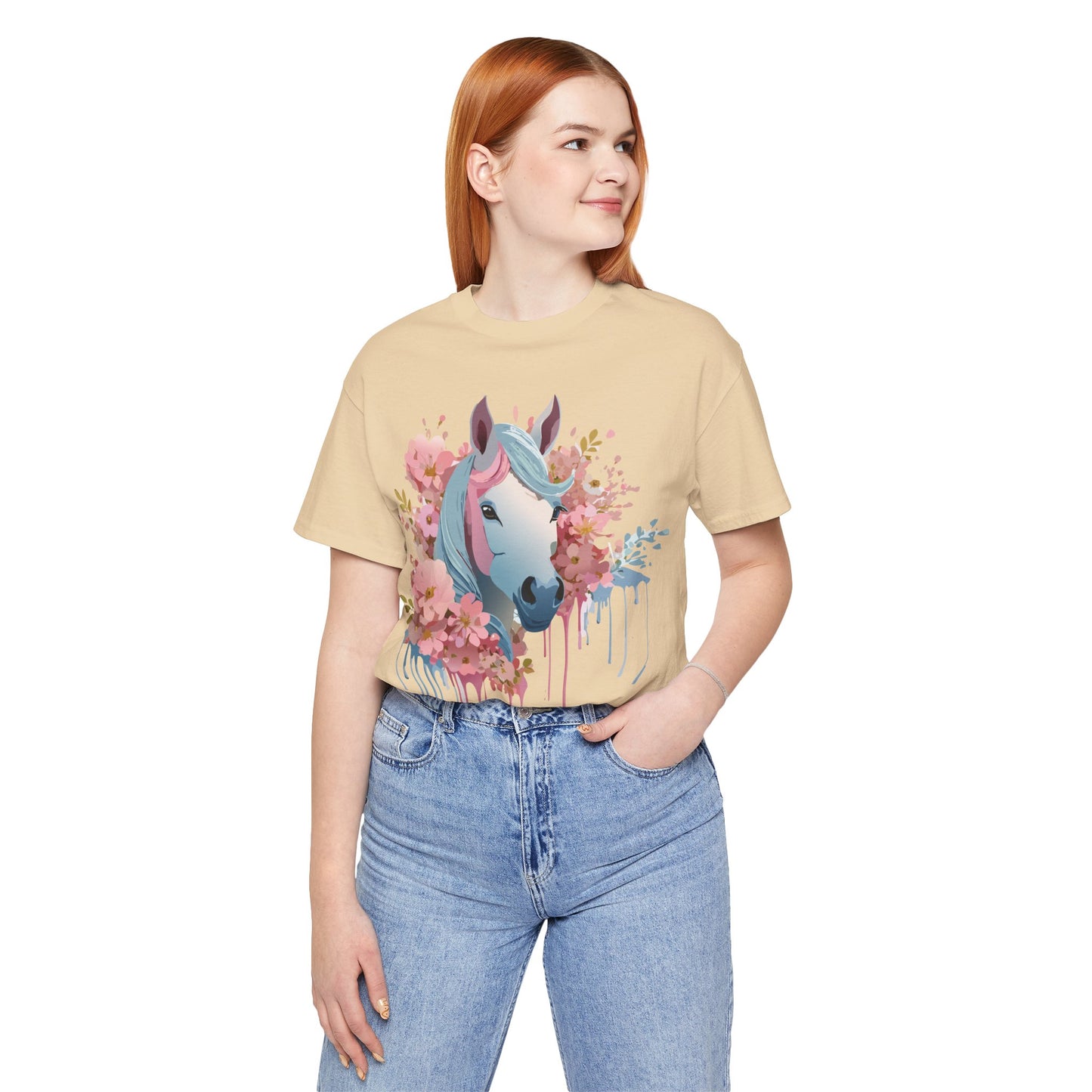 Natural Cotton Tee Shirt with Horse