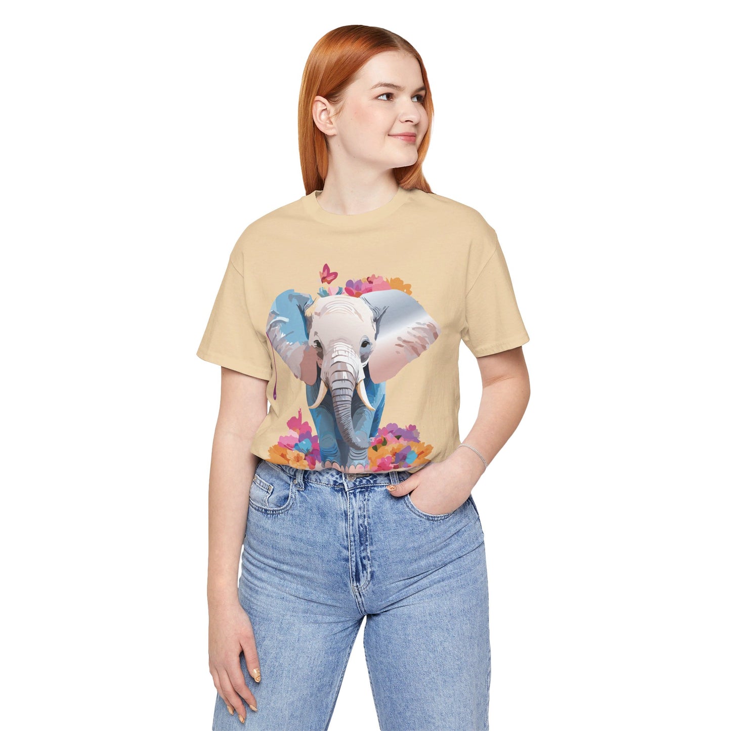 Natural Cotton Tee Shirt with Elephant