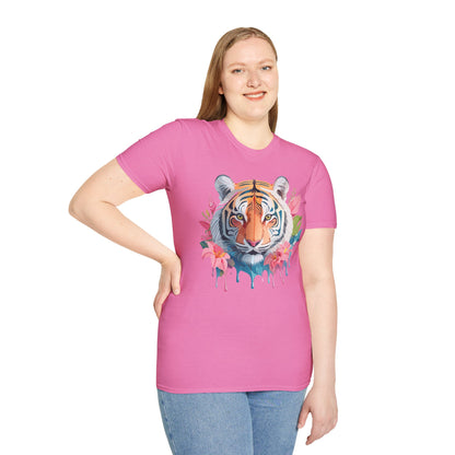Tiger Print Unisex Softstyle T Shirt Short Sleeve Gildan 64000 Tee