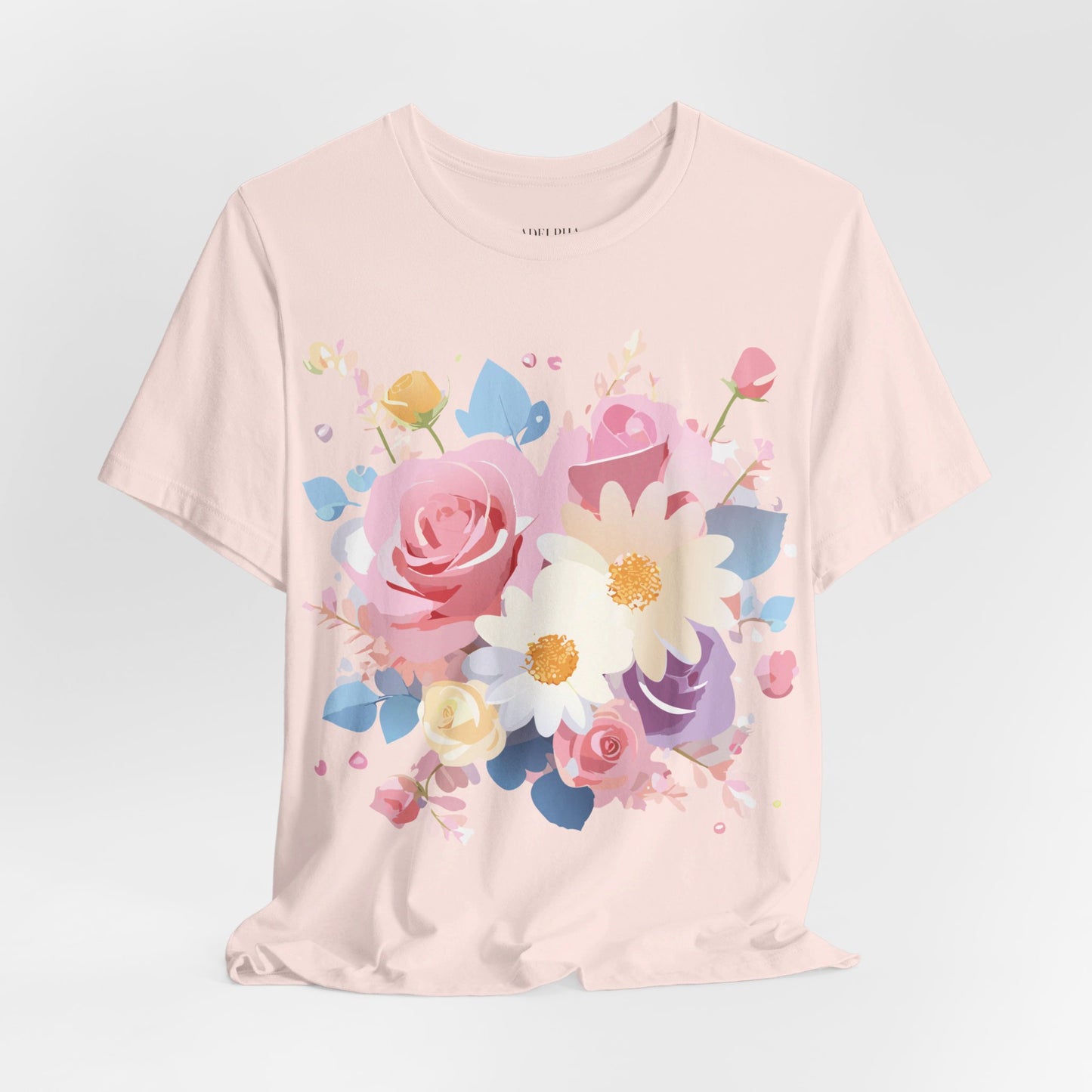 Natural Cotton Tee Shirt with Flowers