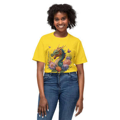 Dragon Art Tee Unisex Vintage Floral Tee Full Color Print HD Cotton