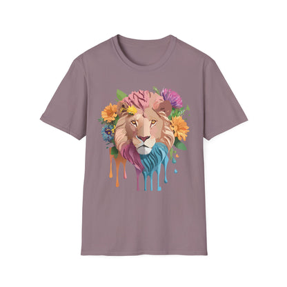 Floral Lion Shirt Unisex Tee Animal Print Gildan Softstyle 64000