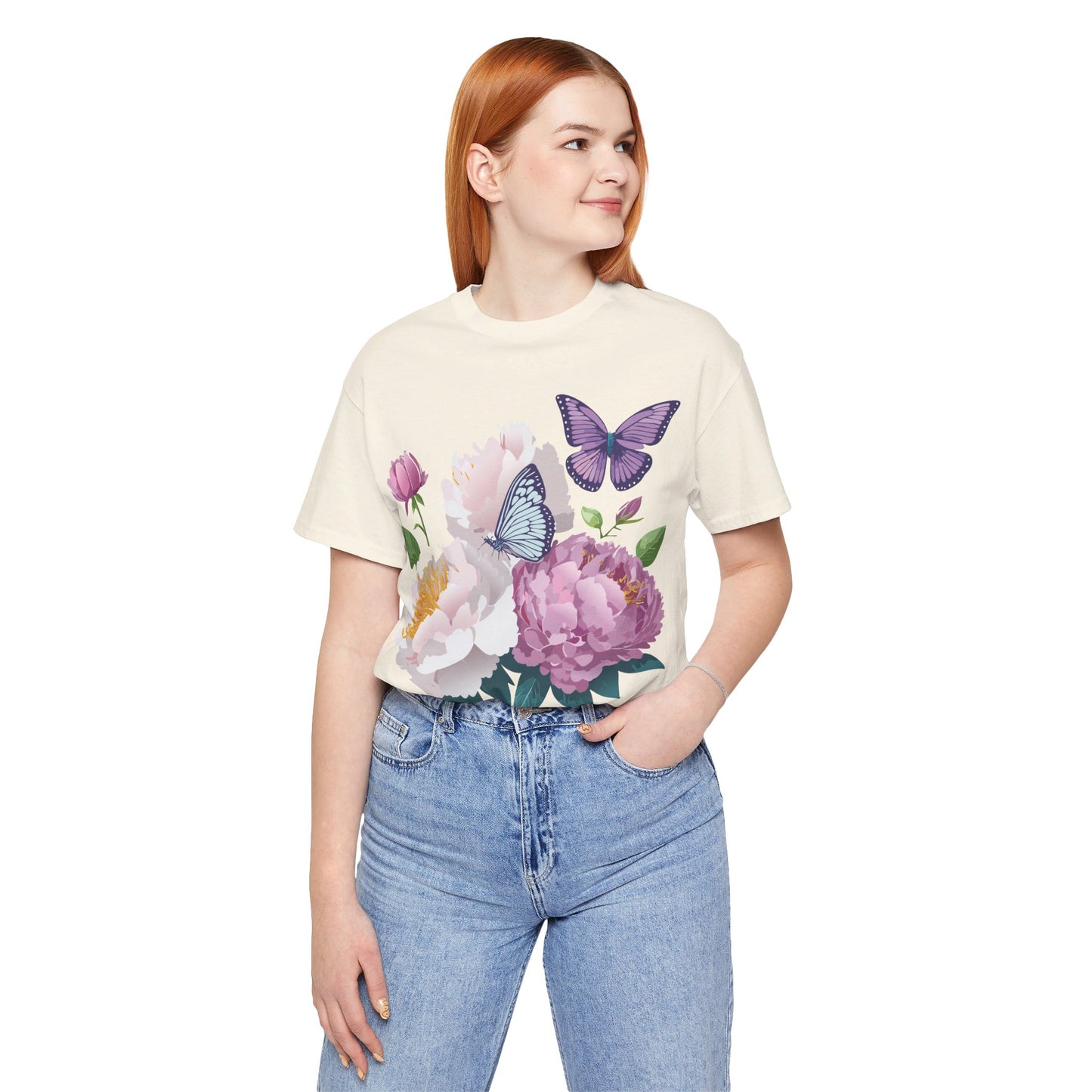 T-shirt en coton naturel avec fleurs