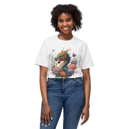 Dragon Art Tee Unisex Vintage Floral Tee Full Color Print HD Cotton