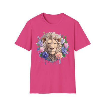 Unisex Floral Lion Tee Shirt Softstyle Gildan 64000 100 Percent Cotton
