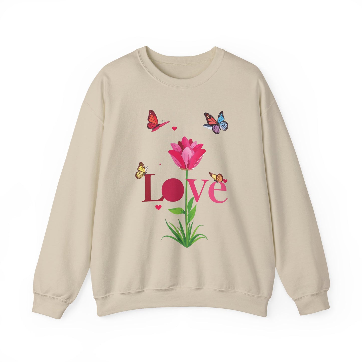 Unisex Floral Love Sweatshirt Floral Butterfly Design Cotton Poly Valentines Day