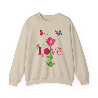 Unisex Floral Love Sweatshirt Floral Butterfly Design Cotton Poly Valentines Day