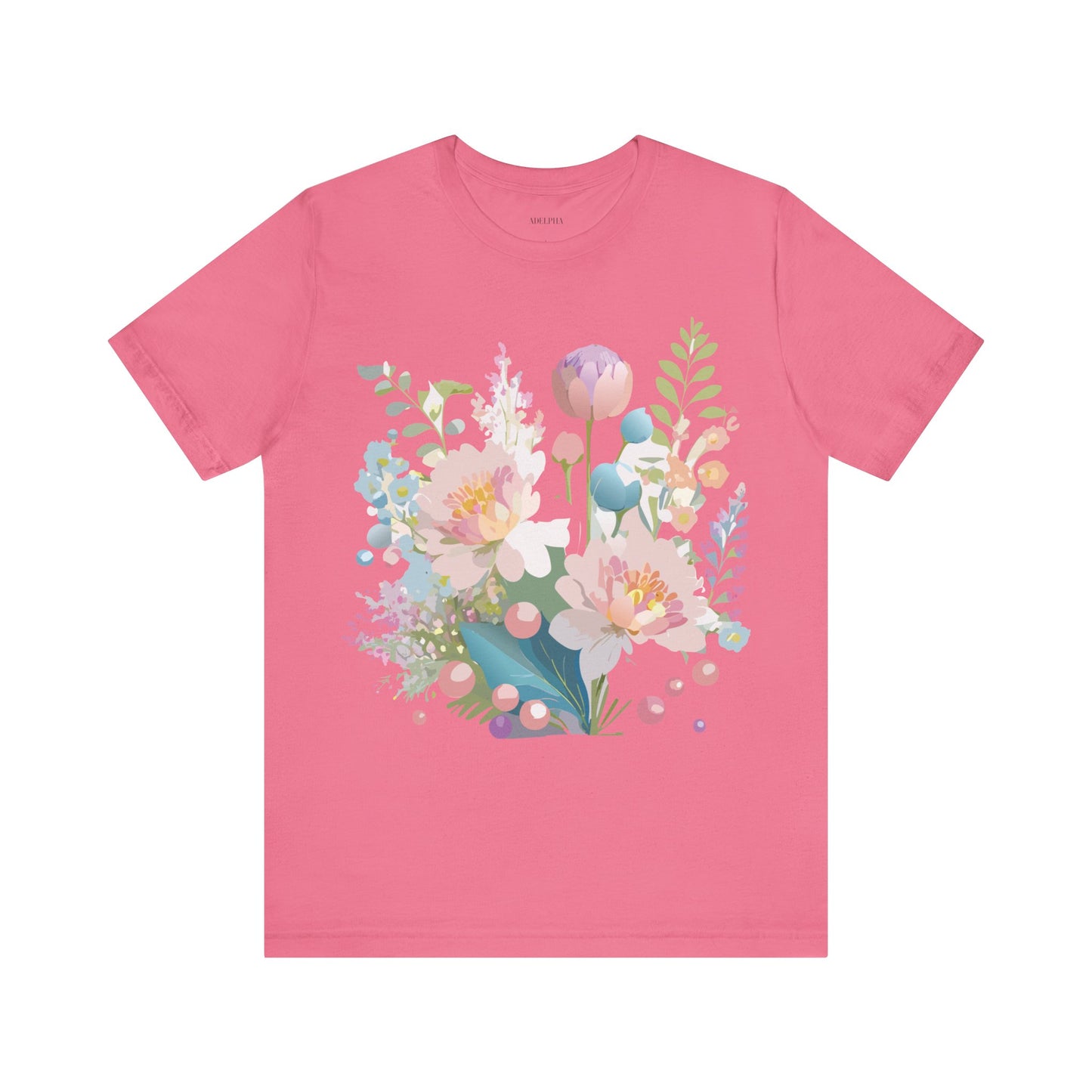 Natural Cotton Tee Shirt with Flowers