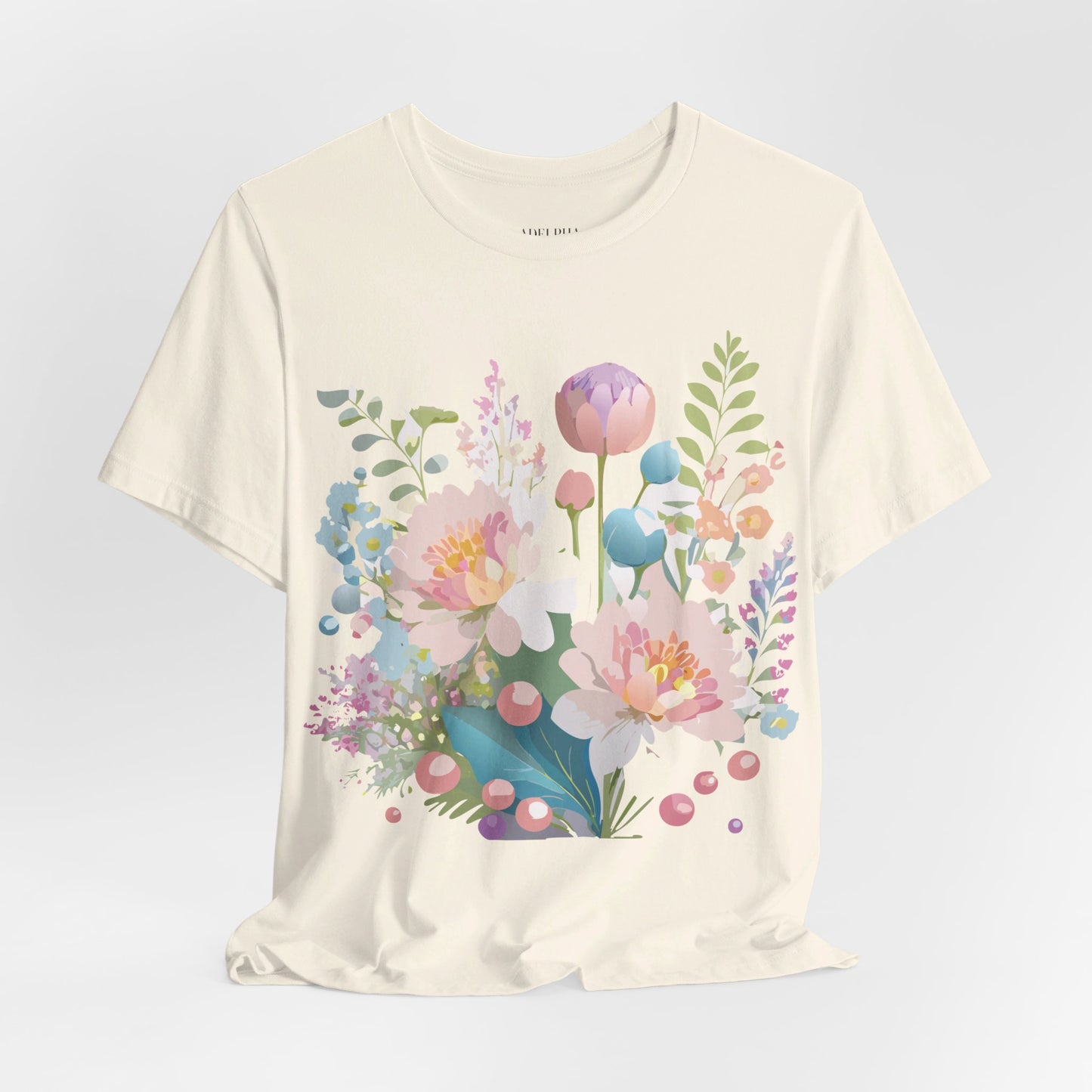 Natural Cotton Tee Shirt with Flowers